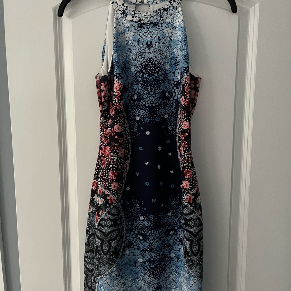 Guess Strapless Dress with Blue and Pink Patterns
